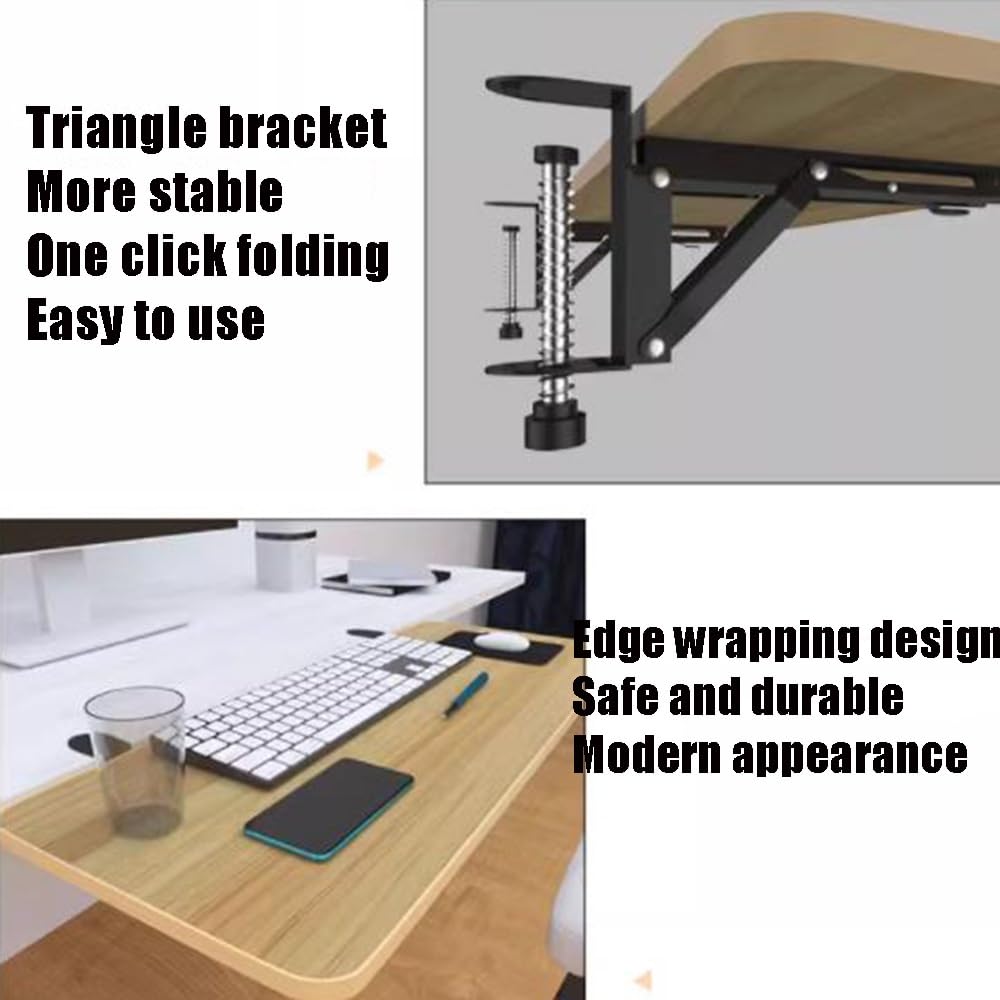 Vassoio estensibile da scrivania pieghevole con capacità di carico di 25 kg, piattaforma per tastiera in legno di teak giallo, per organizzare la scrivania, accessori e organizzatori per spazi di