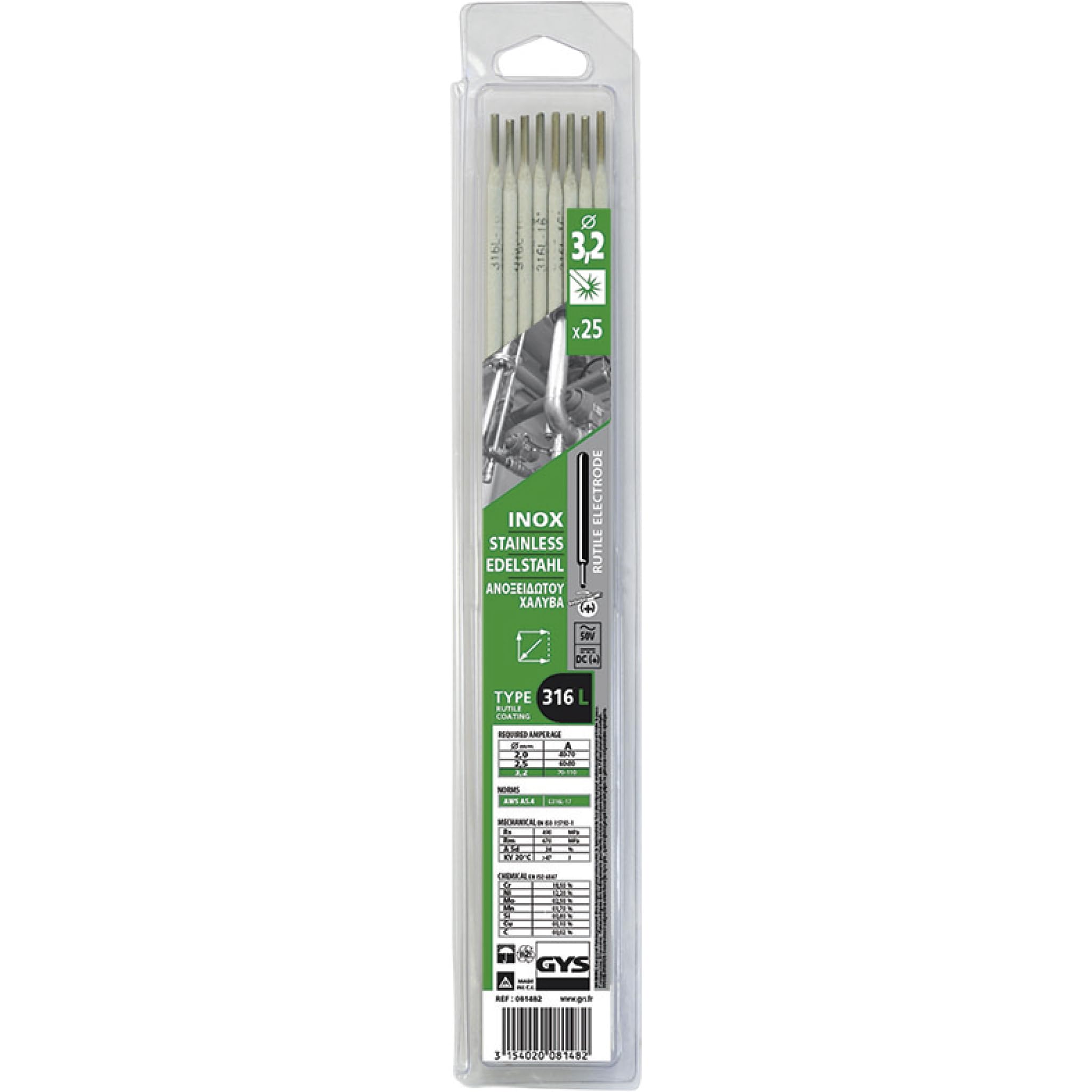 GYS Électrodes de soudage MMA 25 Baguettes Ø3,2mm x 350mm