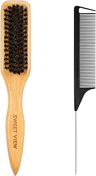 猪鬃光滑梳子，适用于整理蓬乱发、抗毛躁、打造光滑马尾、发髻和边缘发型的造型工具