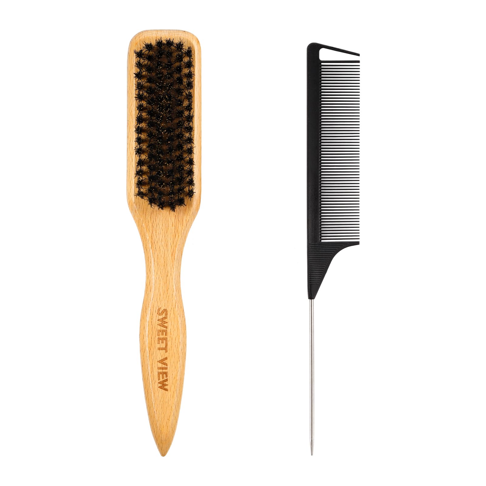 Boar Bristle Slick Back Hair Brush for Smooth Flyaways, Frizz, Sleek Ponytail, Buns and Edge Baby Hair, Teasing | Gel Comb, Styling Accessories for Girls, Kids and Women