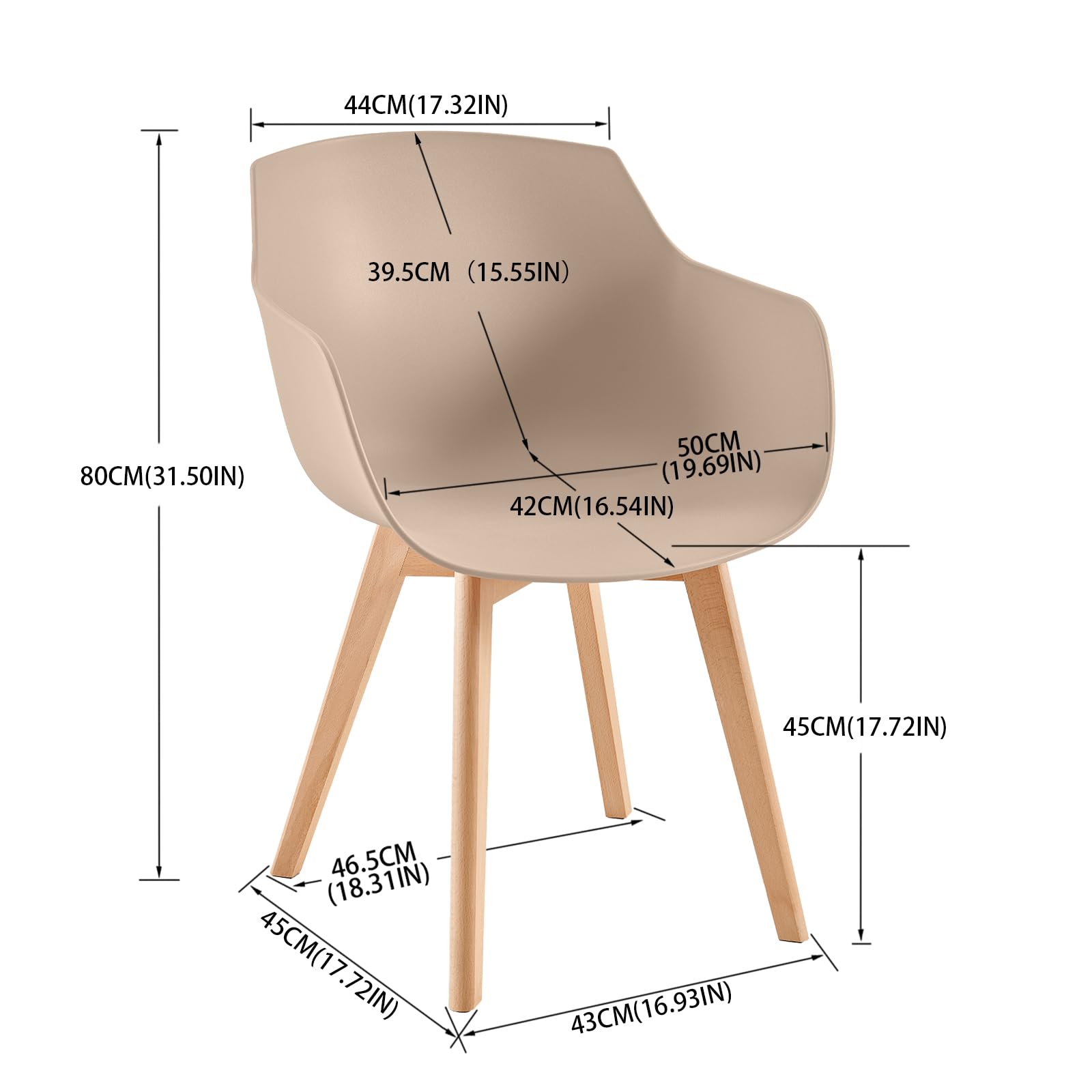 EGGREE 4er-Set Esszimmerstühle, skandinavische Küchensessel mit Beinen aus massivem Buchenholz, Khaki