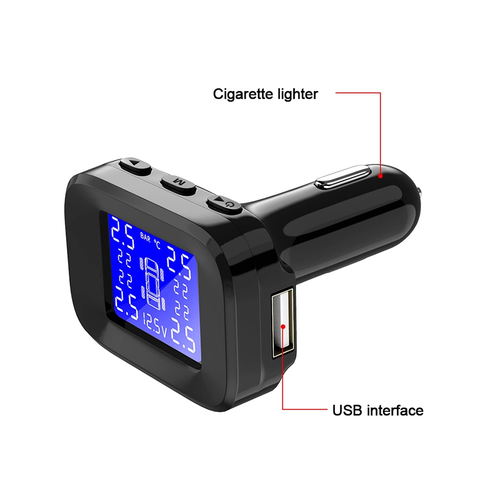 Sistema de monitoreo de presión de neumáticos Sensor de presión de neumáticos Sistemas de alarma de seguridad para automóviles Encendedor de cigarrillos Puerto USB Sistema de monitoreo de presión d