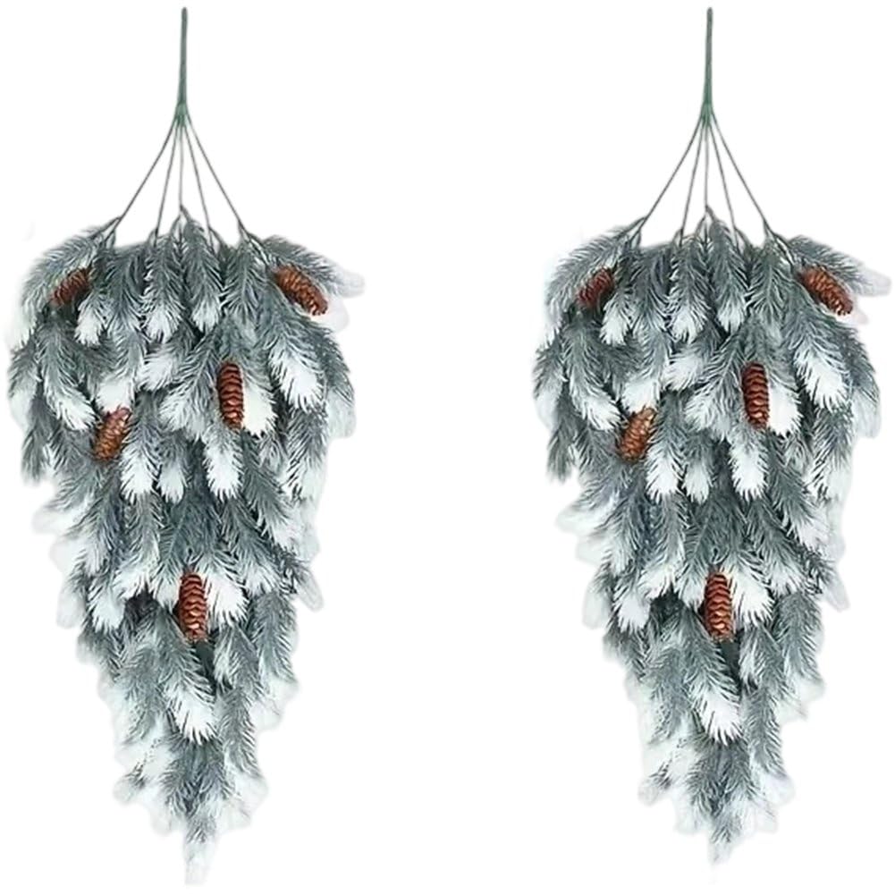 Danlai White+Pine Cones Christmas Artificial Hanging Pine Needles Rattan Garland Green Plants Pine Cones Wreath For Home Xmas Decoration