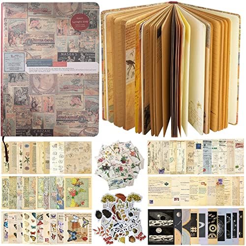 Vintage Junk Journal Notebook Blank Bullet Journals, Travel Journal, Writing Journal for Personal Diary Aesthetic Notebook with Scrapbook Paper, Stamp Stickers for Women Writing and Drawing Needs