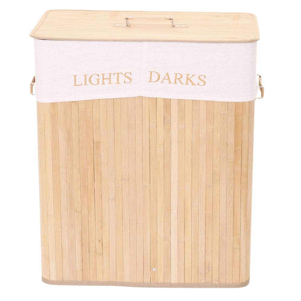 Cesto Esquinero Para Ropa Sucia HWC-C21, Caja Para Ropa Sucia Cesto Para Ropa Sucia, Bambú 61x48x35cm 50l ~ Marrón