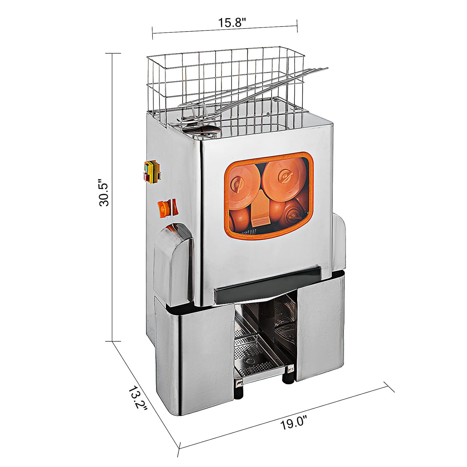 Exprimidor de naranjas comercial, exprimidor automático de cítricos eléctrico, exprimidor de naranjas de acero inoxidable para exprimir jugos de naranjas, pomelos y pomelos. La tasa de producción de