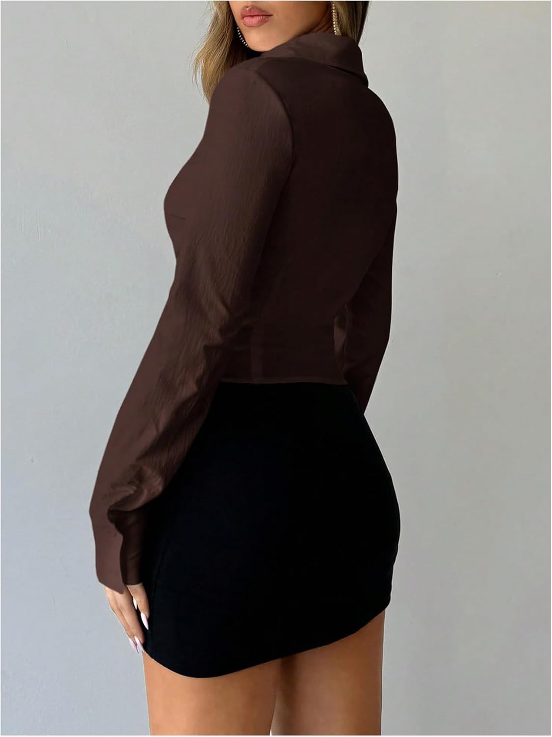 SOLY HUX Women's Button Down Ruched Blouse Long Sleeve Shirts Slim Fit Aesthetic Tops - Image 2