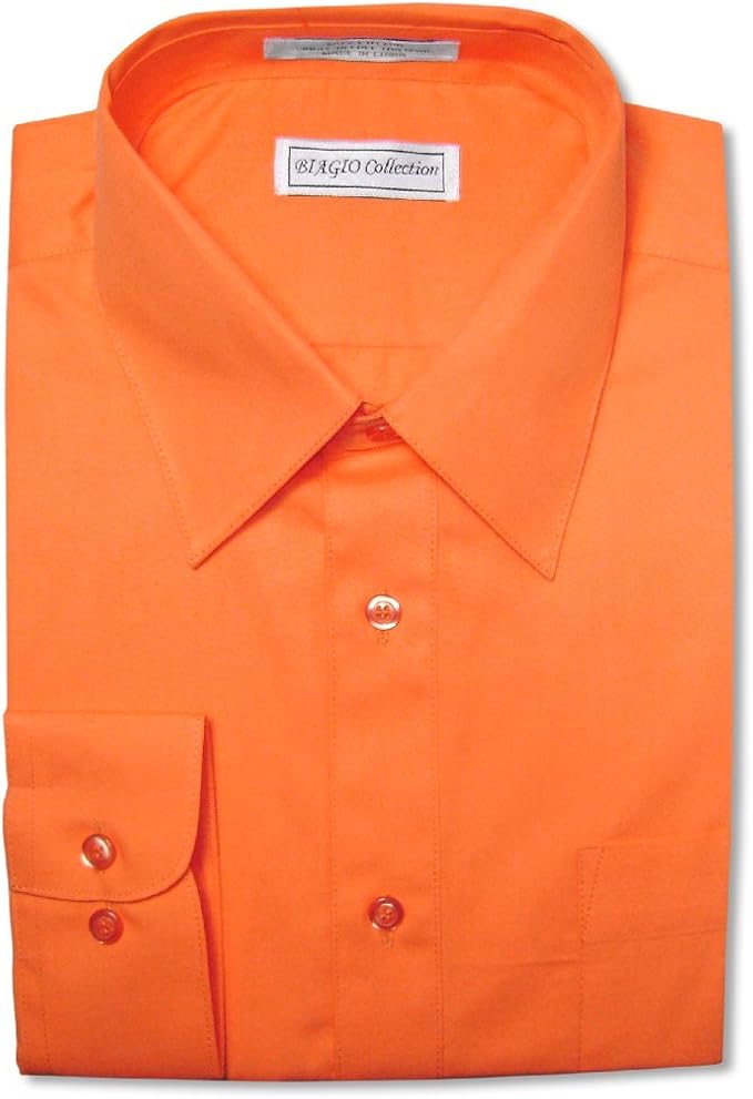 Biagio Men's 100 Cotton Solid Burnt Orange Dress Shirt w/Convertible