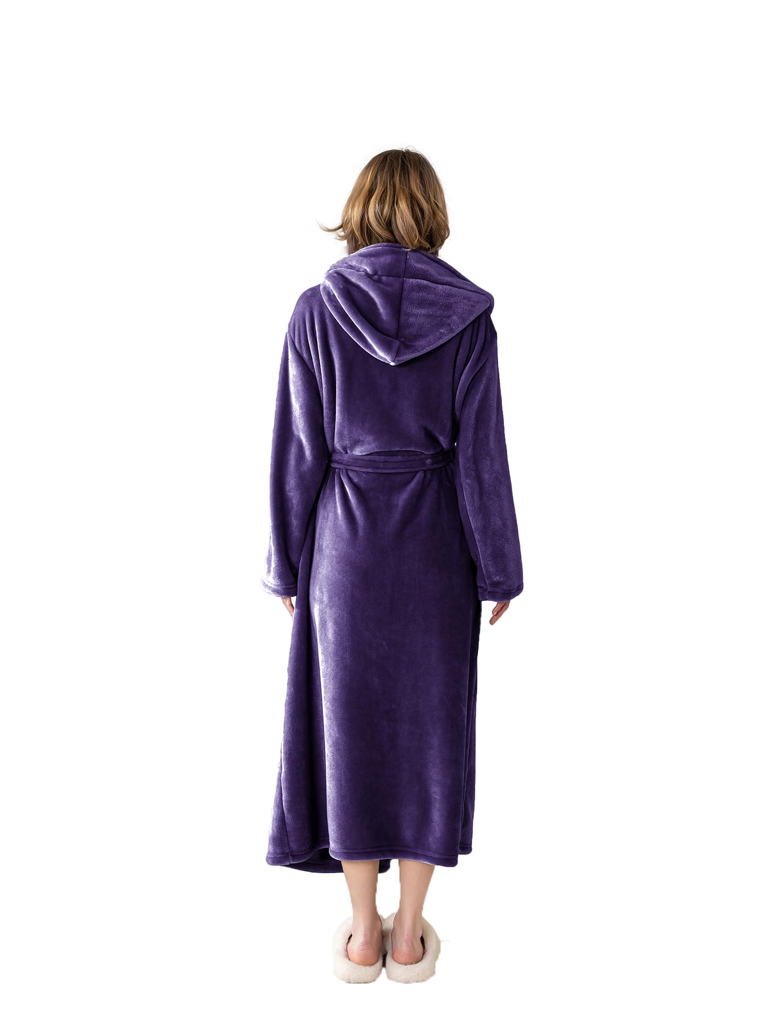 Robes for Women - Hooded Plush Fleece Bathrobe with Sash & Pockets, Full-Length Lightweight Spa Robe