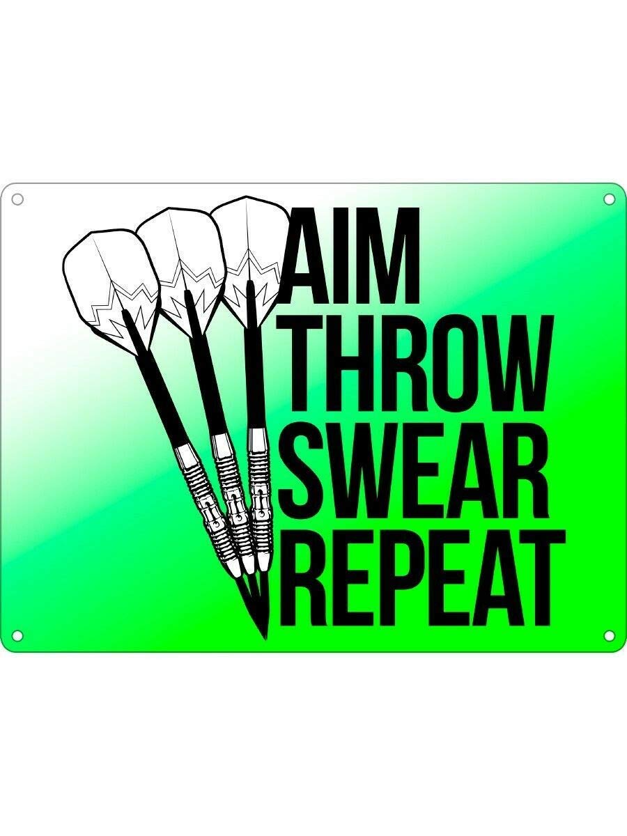 Rifosa A7 12"X16" Metal Sign Aim, Throw, Swear, Repeat Darts Metal Plaque