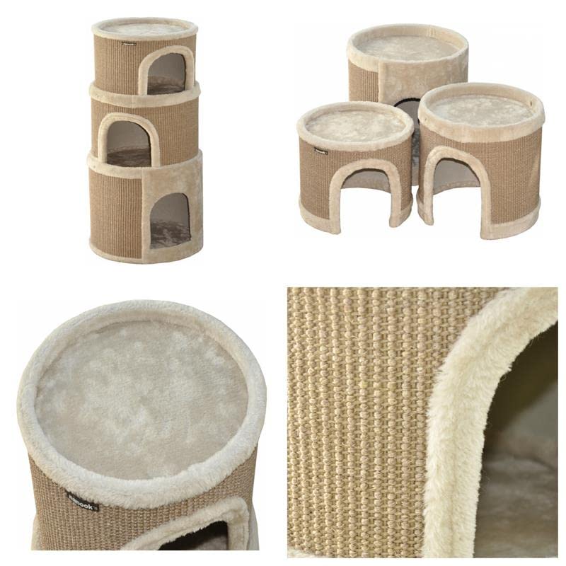 nanook Kratztonne, Höhe 89 cm, 3-teilig, Spieltonne für Katzen, 3 Ebenen, Kratzbaum, Kratzturm aus Sisal, braun/beige