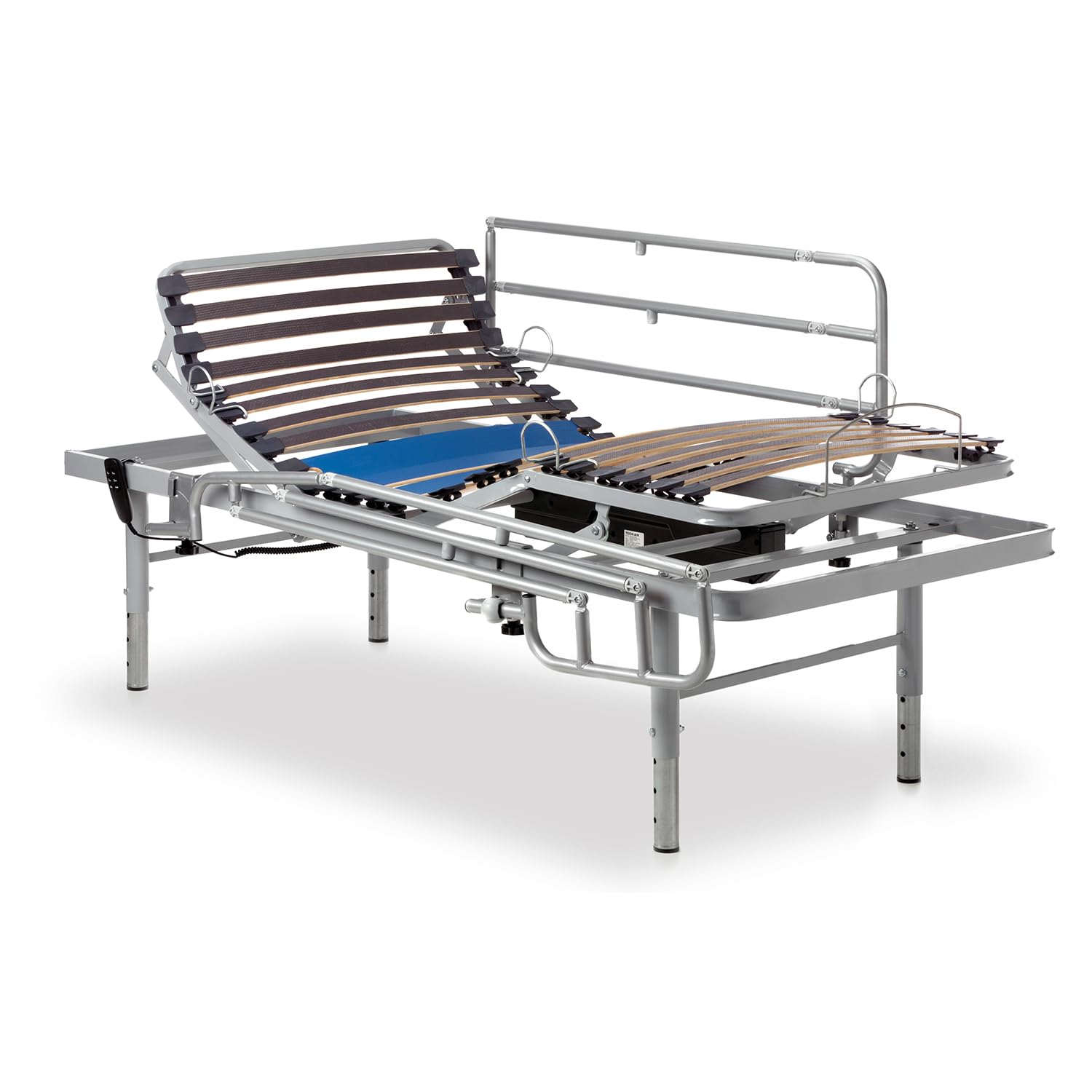 Geriafy - Cama Articulada Eléctrica | Somier Articulado Regulable en 5 Alturas 80x200 | Mando por Cable, Patas y Barandillas | Ideal como Cama Geriátrica y Hospitalaria