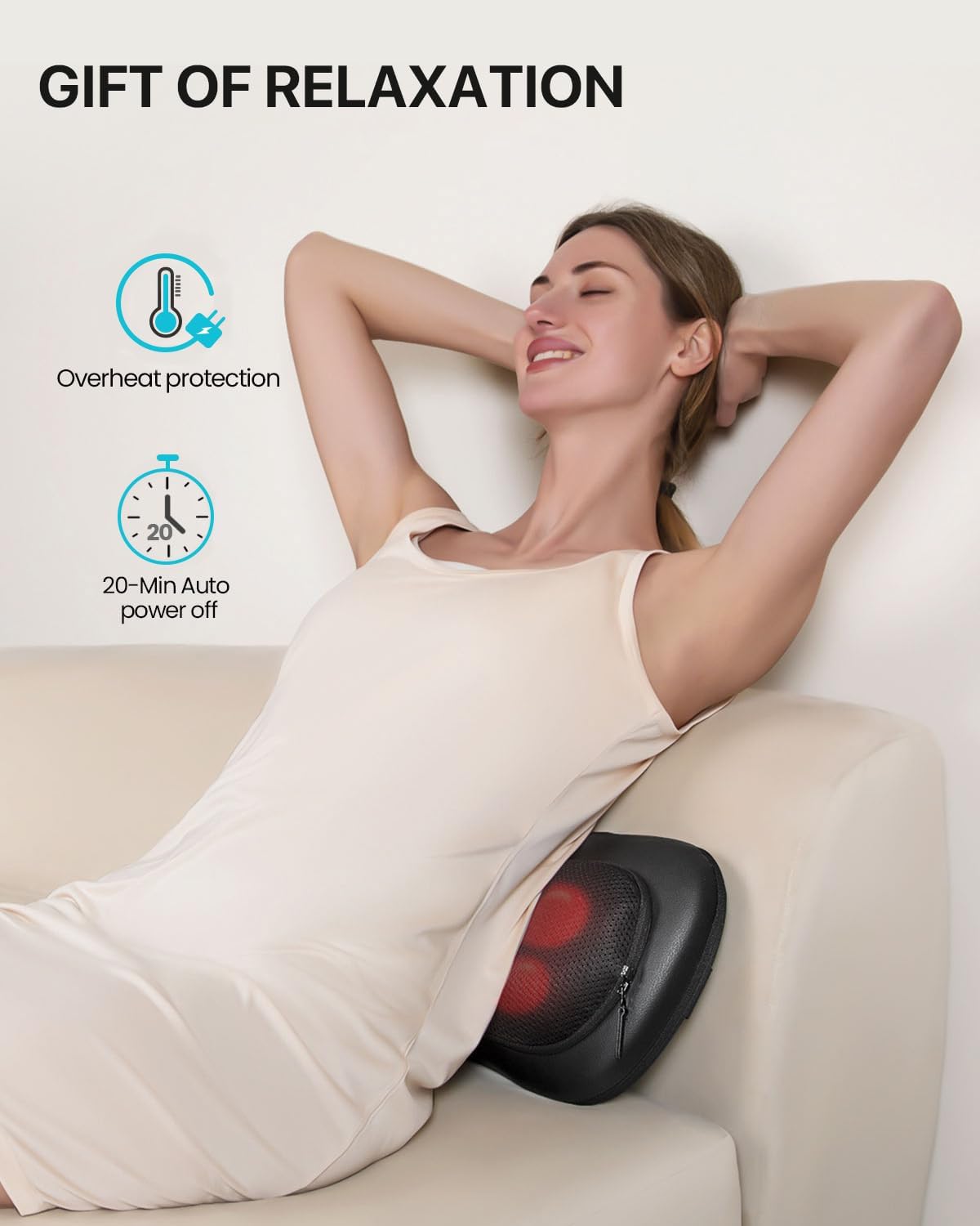 ALLJOY Cojín Masajeador Cervical y Espalda, Masaje Shiatsu Cuello Lumbar con Calor, Masajeador Electrico 3 Niveles con 4 Nodos Rotación 3D, Regalos para Mujeres Hombres para Coche Hogar Oficina