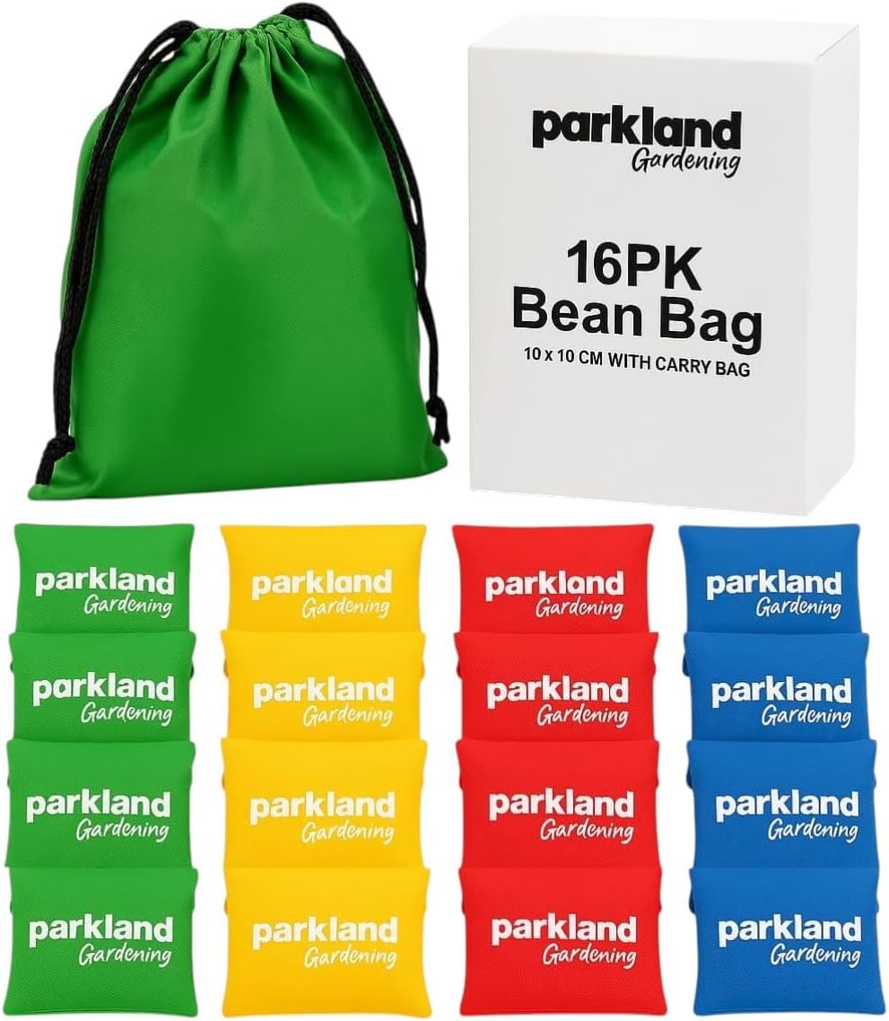 Parkland® 10 x 10cm Pack of 16 Kids Bean Bags for Throwing Games – Colorful Toss Bean Bags with Carry Bag – Outdoor Party & School Sports Toy – Beanbag Game Set for Children & Adults – Garden, Picnic