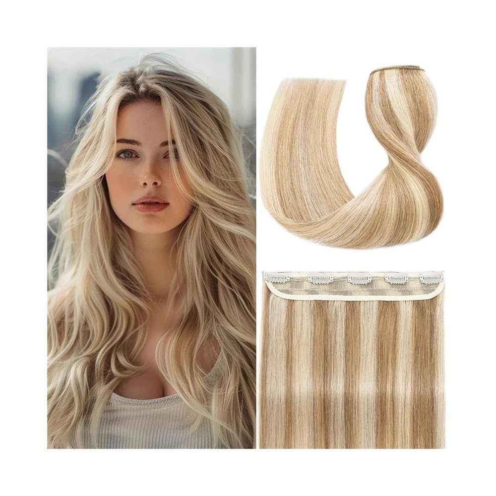 Przedłużki do włosów blond z ludzkimi włosami na klips, 40-66 cm, jasnobrązowe, mieszane, wybielane, naturalne, gładkie, jedwabiste, dla kobiet (50 cm)