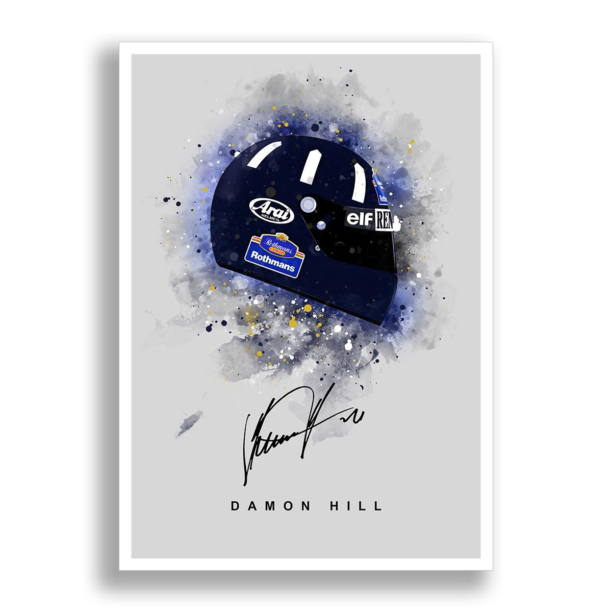 Mounted Gifts Trading A4 Poster Only Damon Hill Signed Photo F1 Legend Helmet Poster Print Autograph Framed Display Memorabilia Gift (A4 Poster Only)