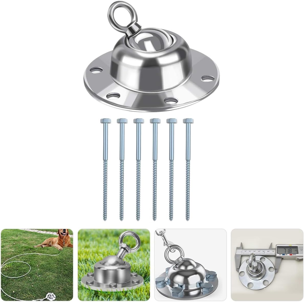 TOYANDONA Heavy Duty Metal Dog Stake Tie Out Anchor 360° Rotation Rust-Resistant Ground Stake Set Large Dogs Outdoor Secure Leash Training 6 Long Nails