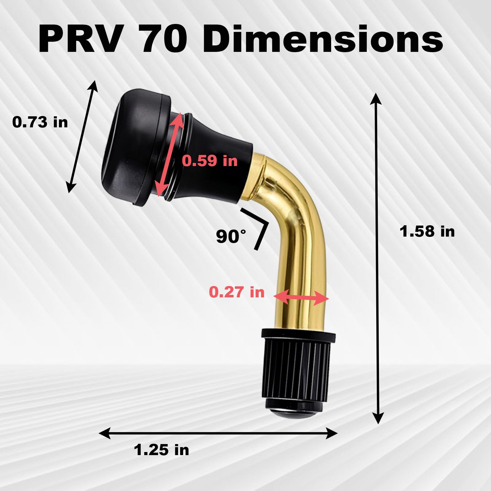 Haste Válvula Pneu PVR70 - Ângulo 90° Latão Borracha Sem Câmara