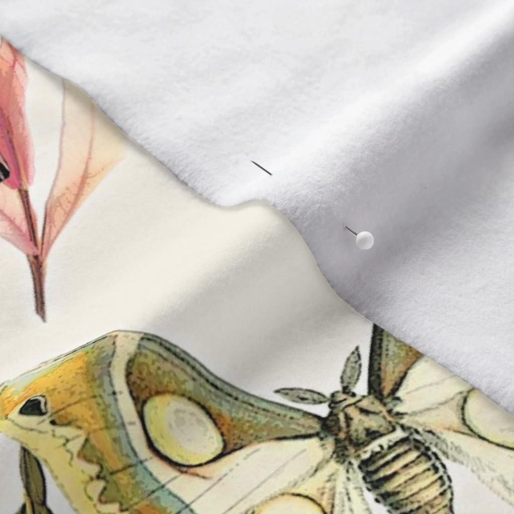 Spoonflower Fabric - Moth Butterfly Botanical Insects Natural Boho Entomology Printed on Polartec(R) Fleece Fabric by The Yard - Sewing Blankets Loungewear and No-Sew Projects