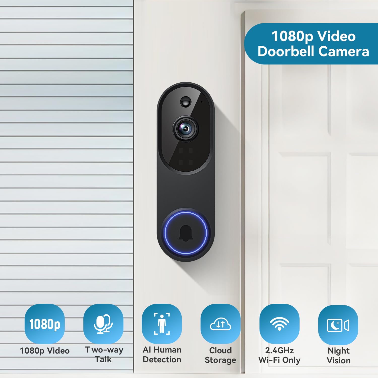 Guggre 1080P Video Doorbell Camera, Smart Human Detection, Cloud Storage, Chime Included, Live View, 2-Way Audio, IR Night Vision, Wide-Angle Lens, Indoor/Outdoor Surveillance F