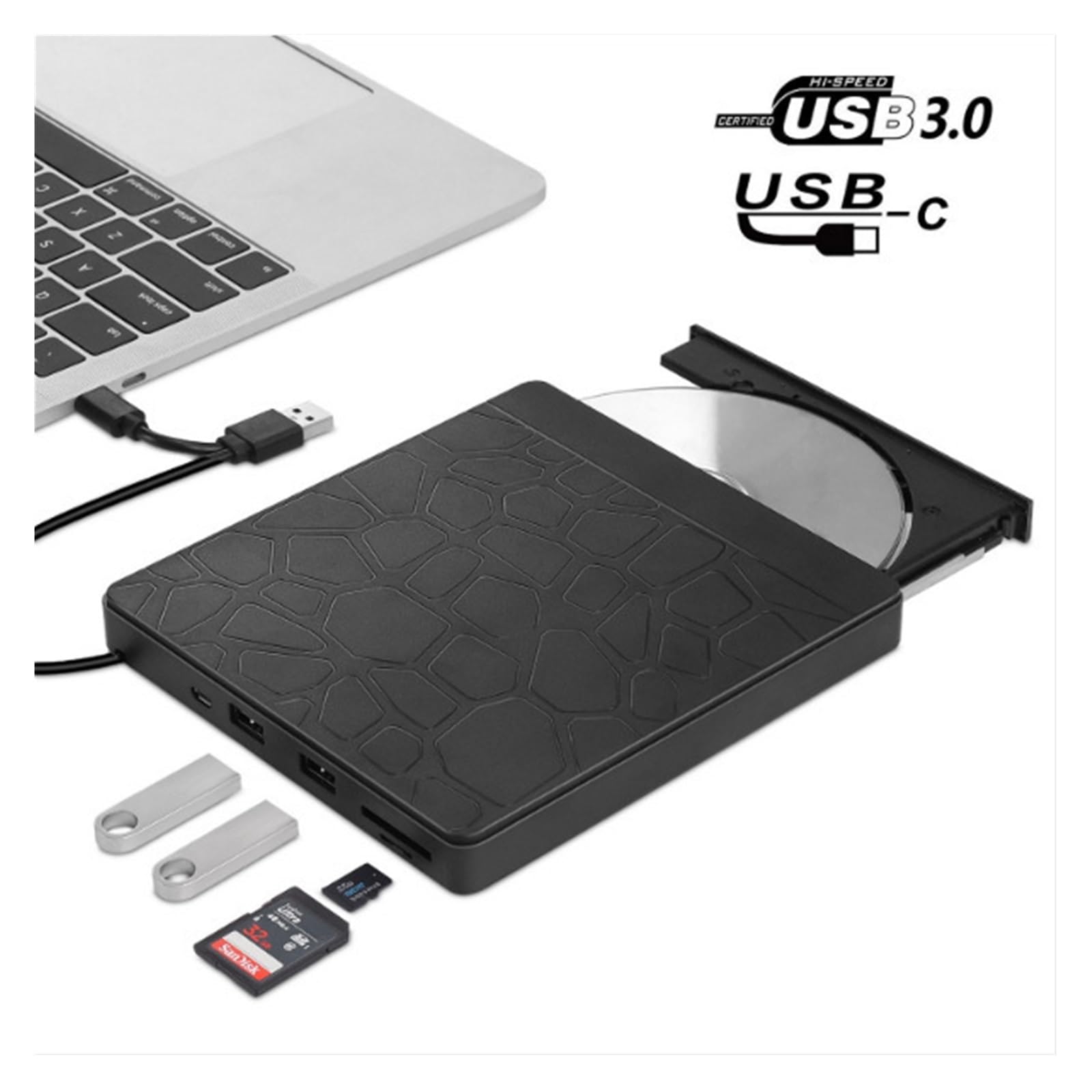 Lettore Dvd unità Ottica Esterna Masterizzatore Dvd 5 in 1 Lettore CD Interfaccia USB 2 Slot for Schede TF/SD