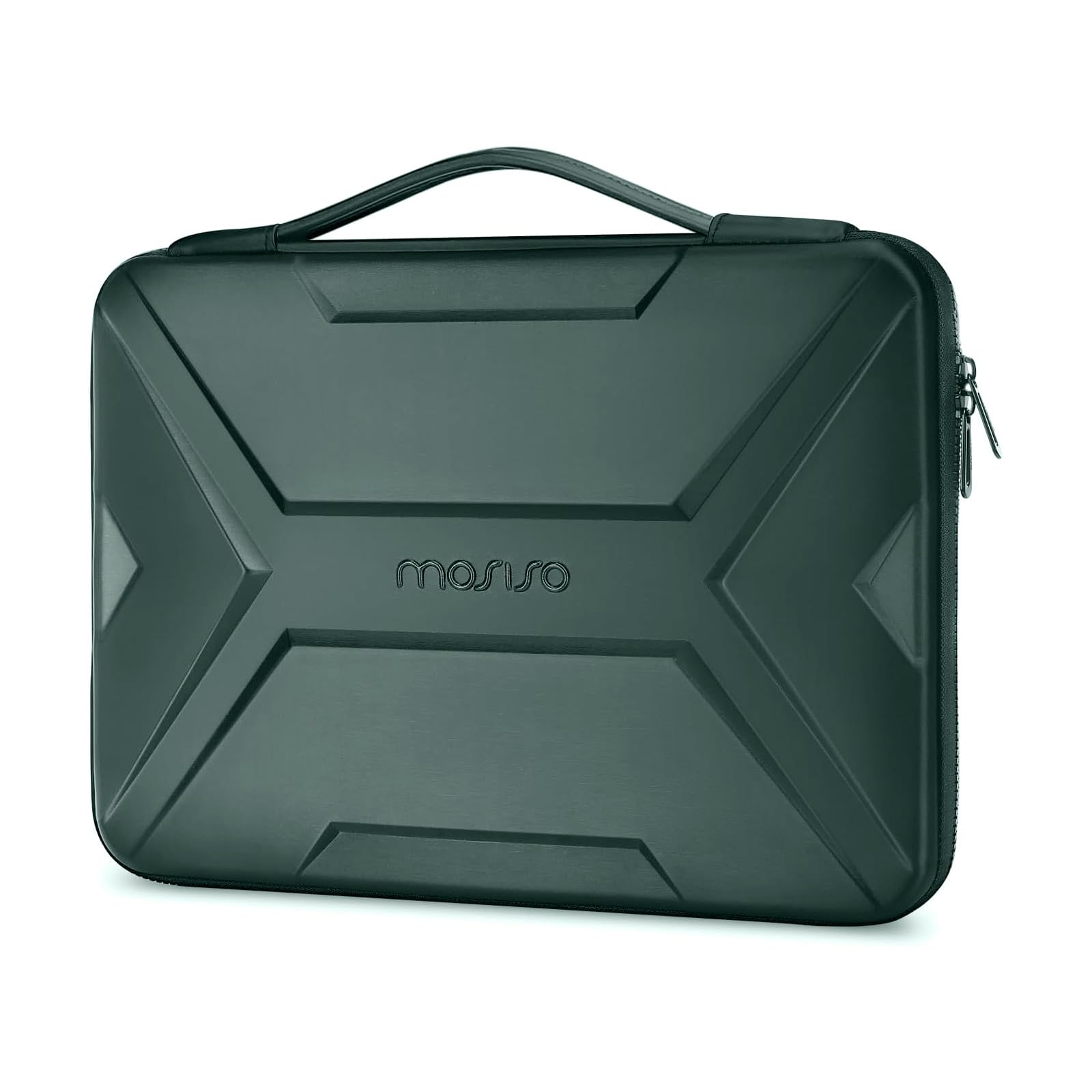 MOSISO 13-14 inch Laptop Hard Case, 13.3 inch Waterproof Shockproof Computer Bag Compatible with MacBook HP Dell,Artistic Geometric EVA Carrying Sleeve Laptop Case Hard Shell with Handle,Emerald Green