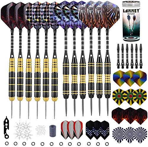 Darts Metal Tip Set, 20 Grams and 24 Grams Steel Tip Darts Set, Professional Metal Tipped Accessories with Sharpener Tool Kit, Aluminum Shafts, Brass Barrels, Carrying Case, Extra Flights