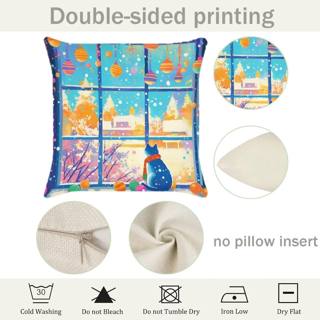 Kissenbezug 40x40 cm 4er Set Outdoor Kissen Weihnachten Gartenkissen Beidseitiger Druck Sofakissen Pferd Dekokissen Wetterfest Leinen Kissenhülle für Garten Balkon Terrasse Wohnzimmer Deko Ym474