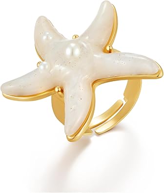WOWORAMA Gold Conch Shell Starfish Rings for Women Chunky Adjustable Open Rings Gold Ocean Statement Rings Seashell Sea Star Rings Stackable Band Rings Summer Jewelry