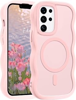 Magnetic Case for Samsung Galaxy S24 Ultra Curly Wave Frame, Thin Cute Matte Clear Shockproof Phone Case Compatible with MagSafe for Women Girls, Hard PC Protective Case Pink