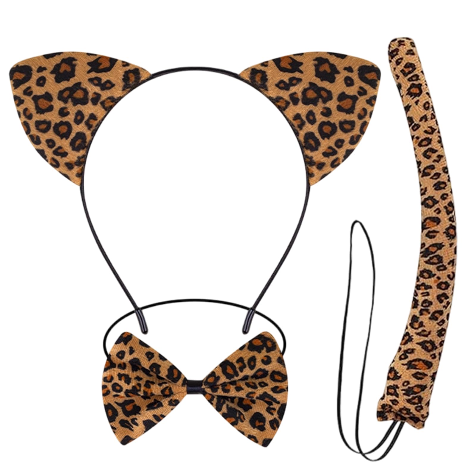 3-Piece Leopard Ears Headband and Tail Set, Adorable Leopard Print Headband, Bow Tie and Tail