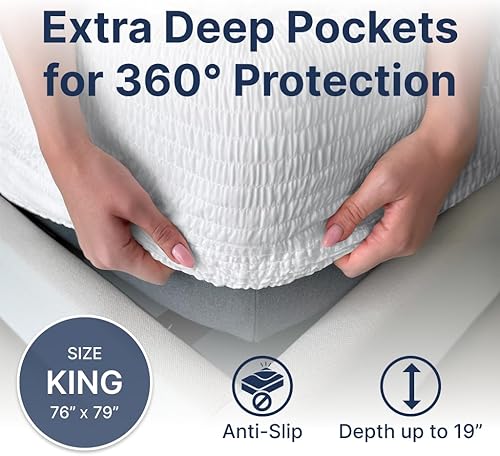 Miniatura 6 de PAULATO BY GA.I.CO - Protector de colchón impermeable para cama tamaño King, transpirable, sin ruido, hipoalergénico, lavable a máquina, funda de