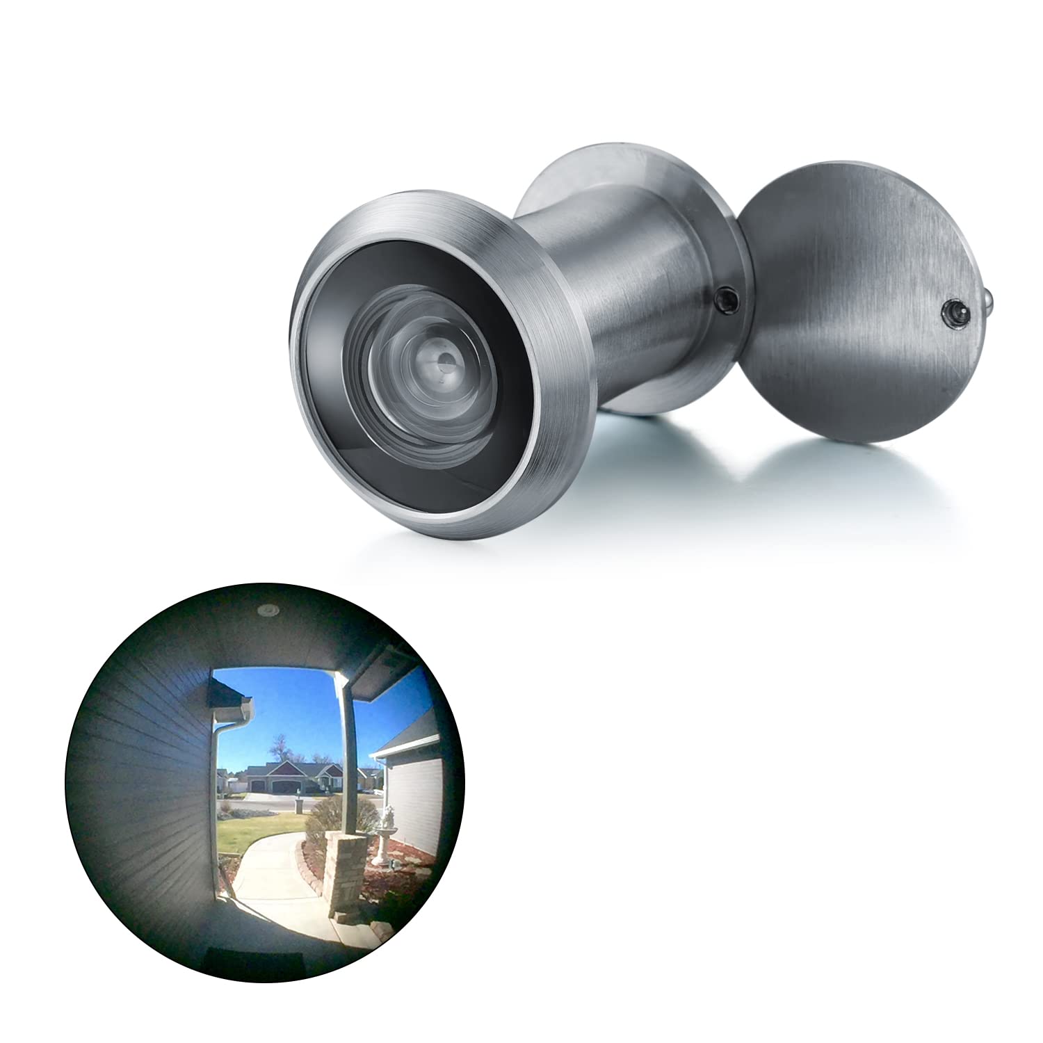 TOGU TG3522YG-SN Solid Brass UL Listed 220-degree Door Viewer with Heavy Duty Privacy Cover for 1-3/8" to 2-9/25" Doors, Brushed Satin Chrome Finish