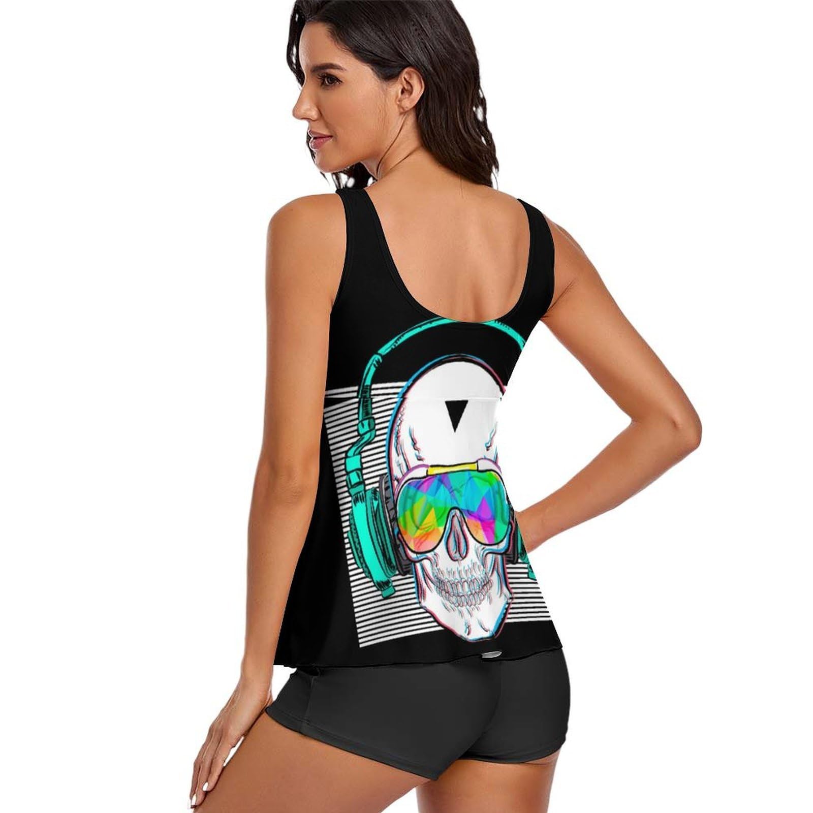 Stroje kąpielowe dla kobiet, Rock and Roll Skull Tankini dla kobiet z szortami, stroje kąpielowe do surfowania, nurkowania