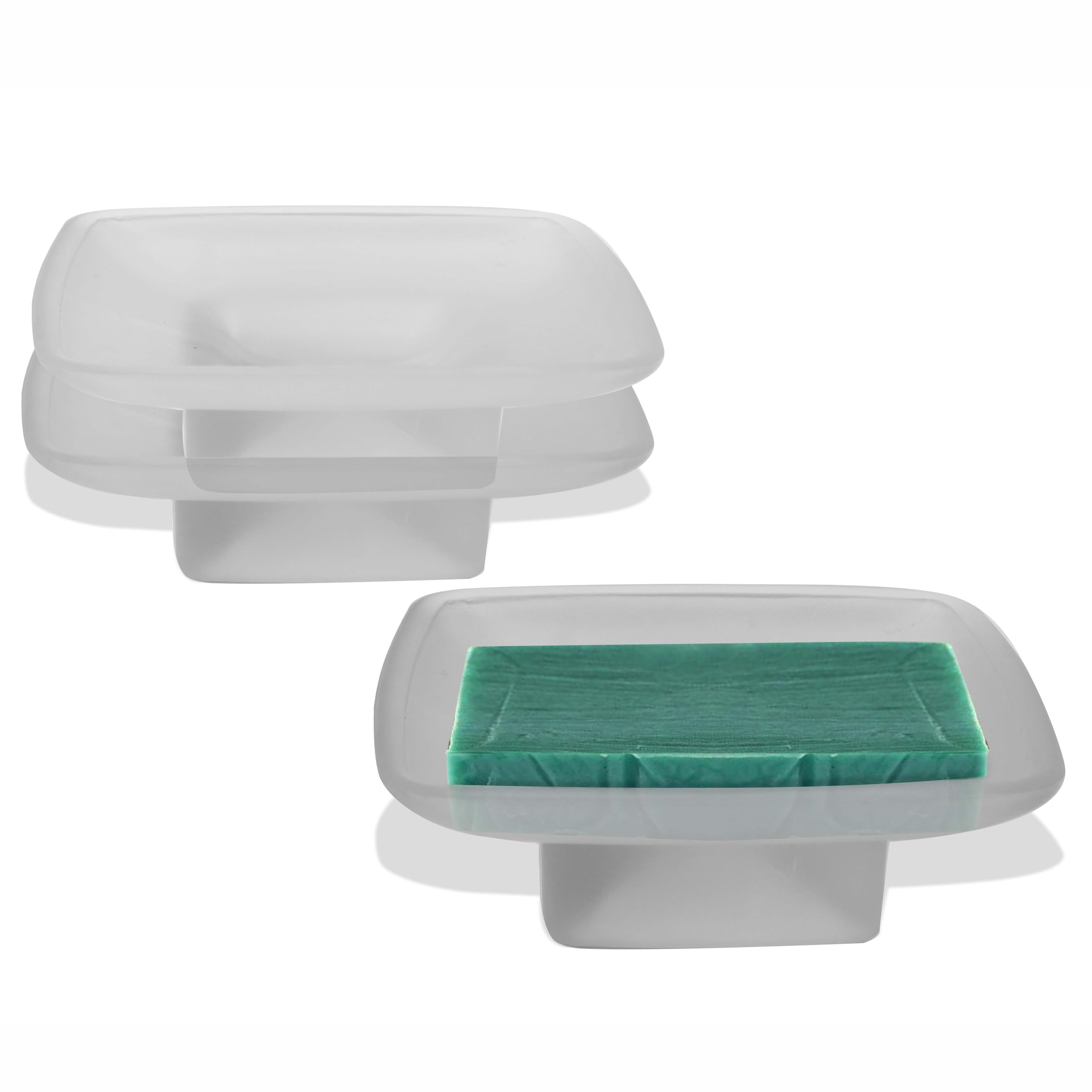 Pure Source India Glass Soap Dish Frosted Square Soap Holder for Bathroom & Kitchen (3 PCS)
