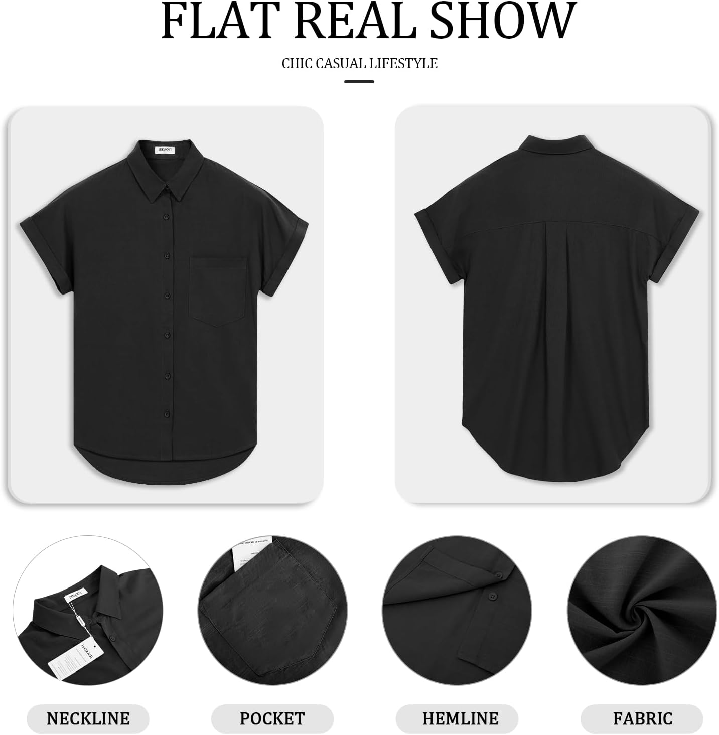 Womens Button Down Casual Shirts Cotton Short Sleeve Blouses Solid Summer Tops with Pocket - Image 5