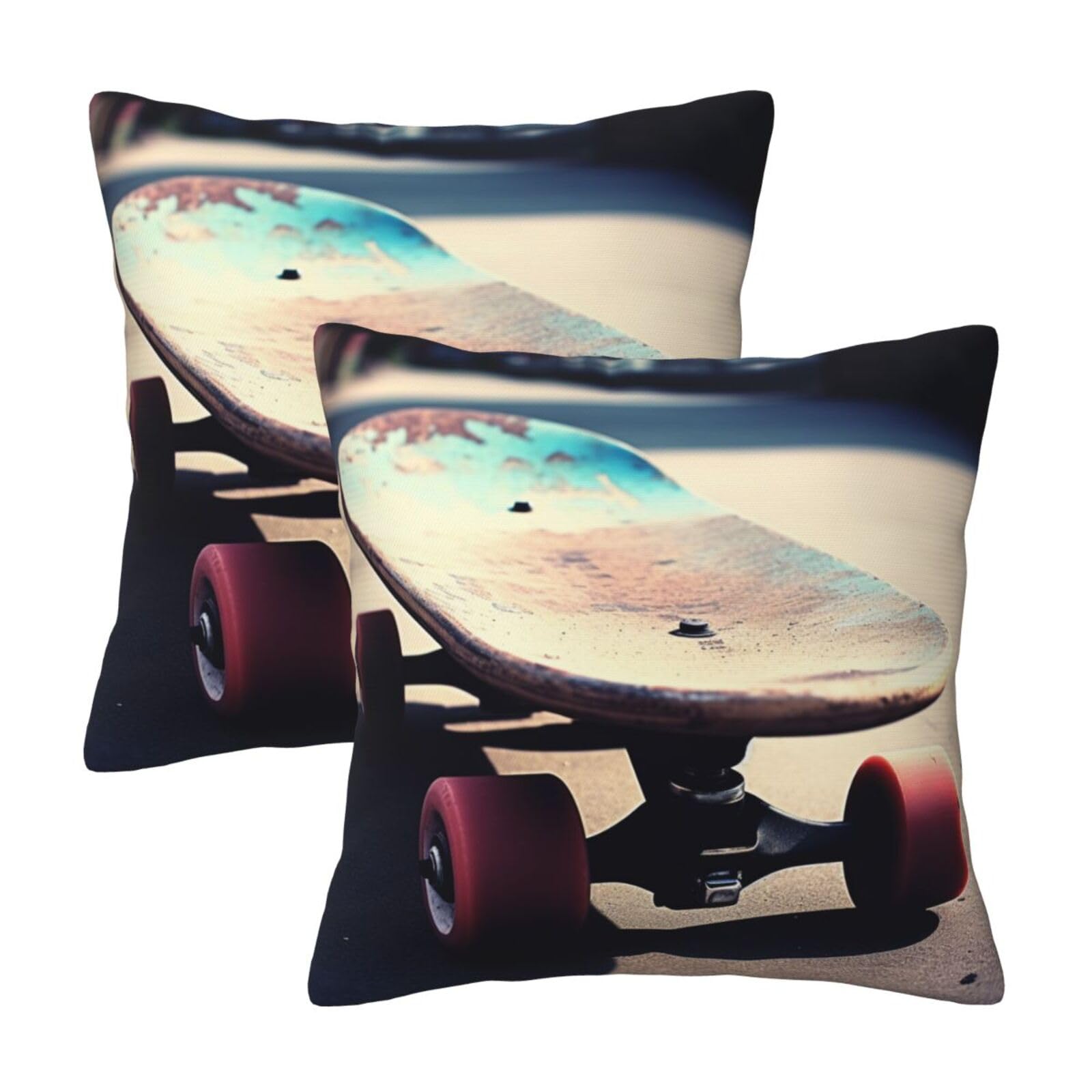 Skateboard Throw Pillow Cases 2 Pack Square Pillowcases Soft Pillow Protectors for Couch Livingroom Sofa Bed Office Car,45x45 CM