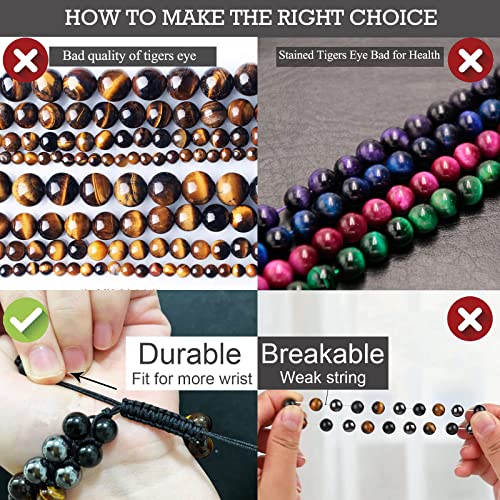 HASKARE Triple Protection Bracelet, Genuine Tigers Eye Black Obsidian and Hematite 8mm Beads Bracelet for Men Women, Crystal Jewelry Stone Bracelets Christmas Gifts for Men Bring Luck Prosperity4