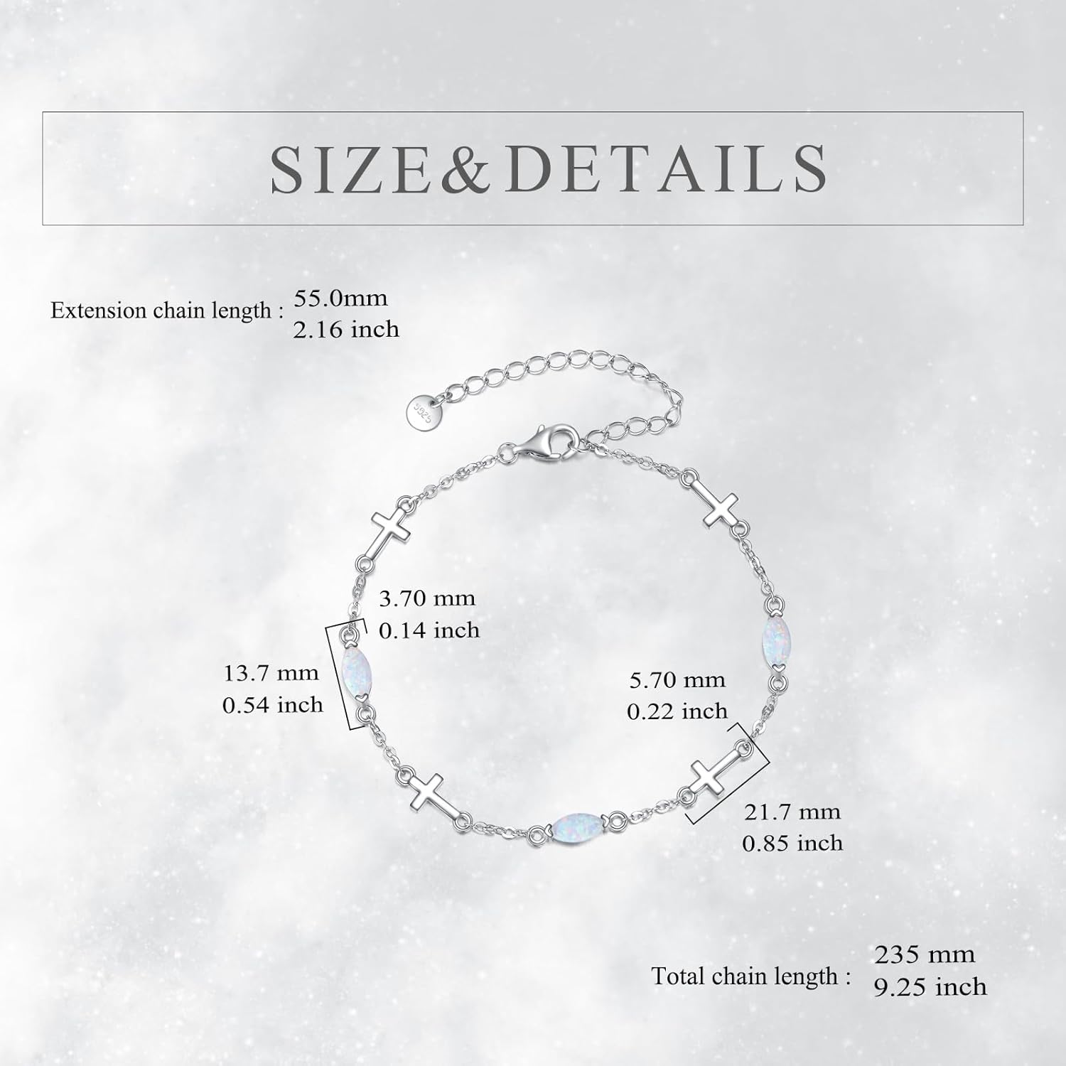 CRMAD Cross/Heart/Infinity/Star of David Bracelet for Women Sterling Silver Opal/Malachite/Moonstone Bracelet Cross Jewelry Gift for Women - Image 6