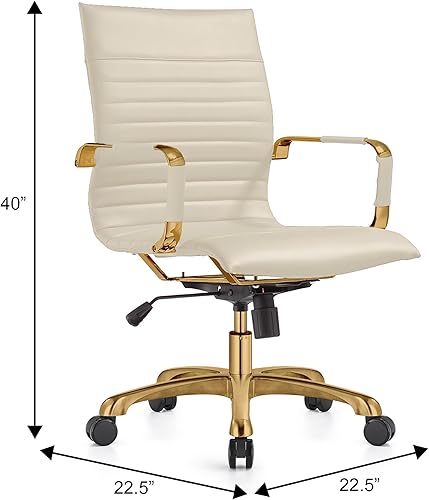 Miniatura 21 de LeisureMod Harris Silla de oficina con almohadilla suave, silla ejecutiva de piel sintética con base de acero dorado, altura ajustable, bloqueo de