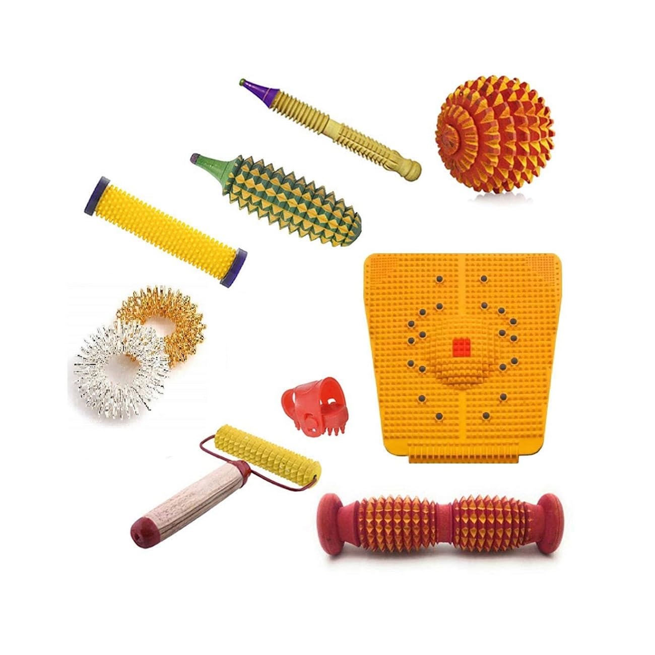 Acupressure Health Care Product ACS Acupro Health Care System ACS Wooden Foot Roller for Acupressure, Magnetic Pyramid Power Stress Mat Combo Kit Manual Massager (MultiColour)