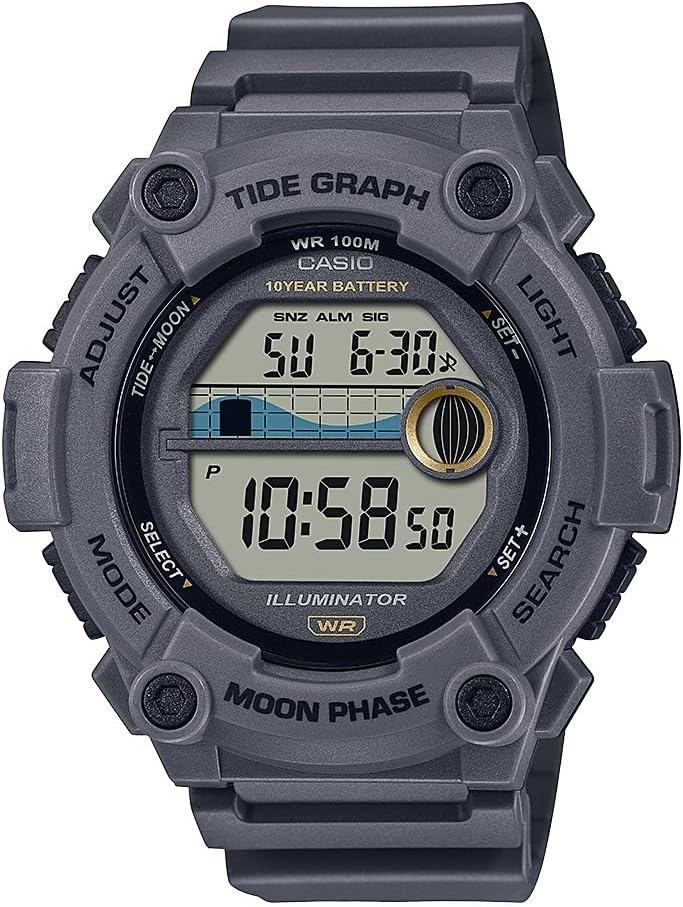 WS1300H Series | Digital Watch | 100 Meter Water Resistance | LED Backlight | 1/100 SEC Stopwatch | Tide Graph | Coundtown Timer | LED Light | Multi Function Alarms | 10 Year Battery