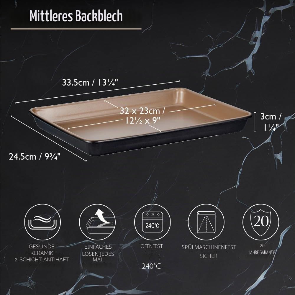Stanley Rogers Ceramabake Gesunde Antihaft-Keramik-Backform, Ofenblech, Backen ohne PFAS, PTFE, PFOS, PFOA, Cadmium und Blei, optimal für geröstetes Gemüse, Nachos und tägliches Kochen, 32 x 23 x 3 cm