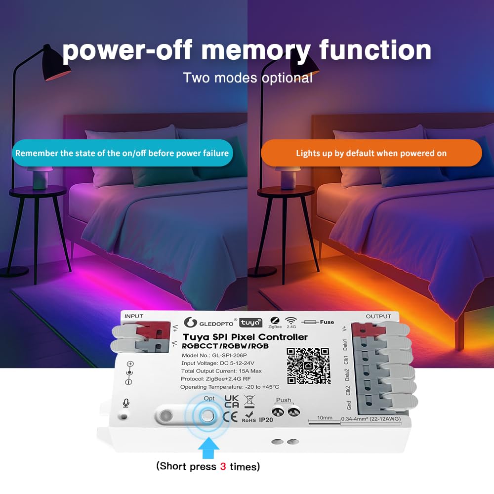 GLEDOPTO Tuya SPI kontroler pikseli RGBCCT RGBW RGB ZigBee kontroler LED, dynamiczne światło, synchronizacja muzyki, praca z Smart Life Google Assistant Alexa Yandex (206P-ZigBee SPI)