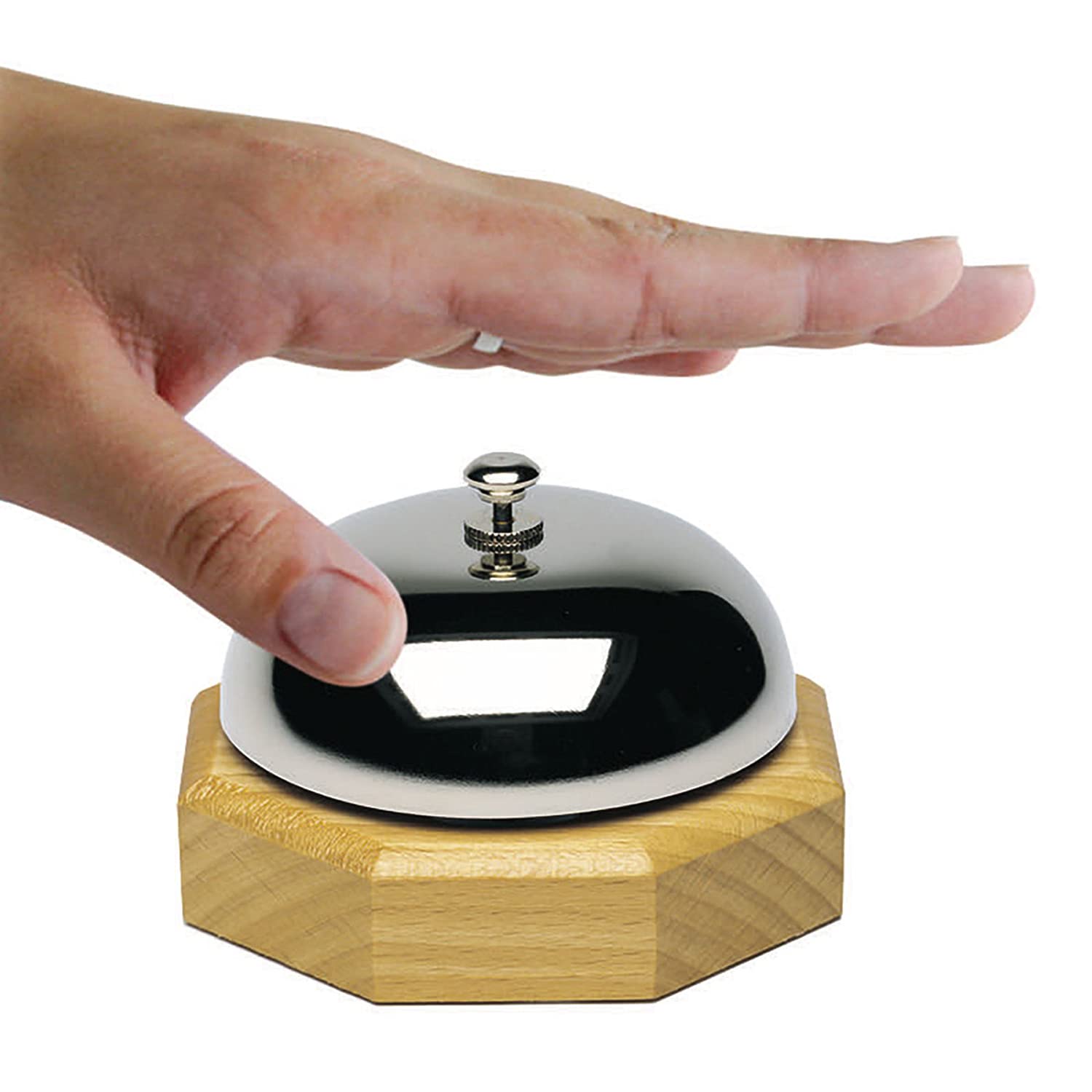Westmark Campanello da tavolo/reception, ø 9,1 cm, Suono chiaro, Legno/Acciaio (cromato lucido), Argento/Marrone chiaro, 63202230