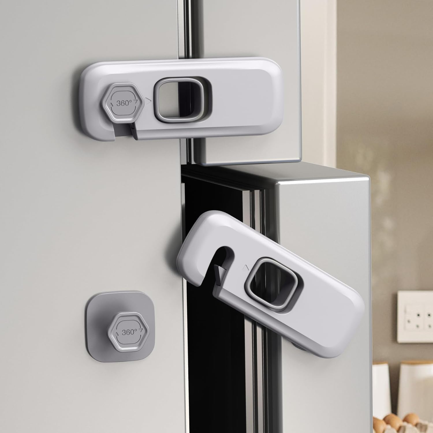 Child Proof Refrigerator Lock, Fridge, Cabinets, Freezer Door Lock Apply to Max 1"(25mm) Sealing Strip for Toddlers and Kids, No Tools Need or Drill-Grey (Pack 1)-image-17
