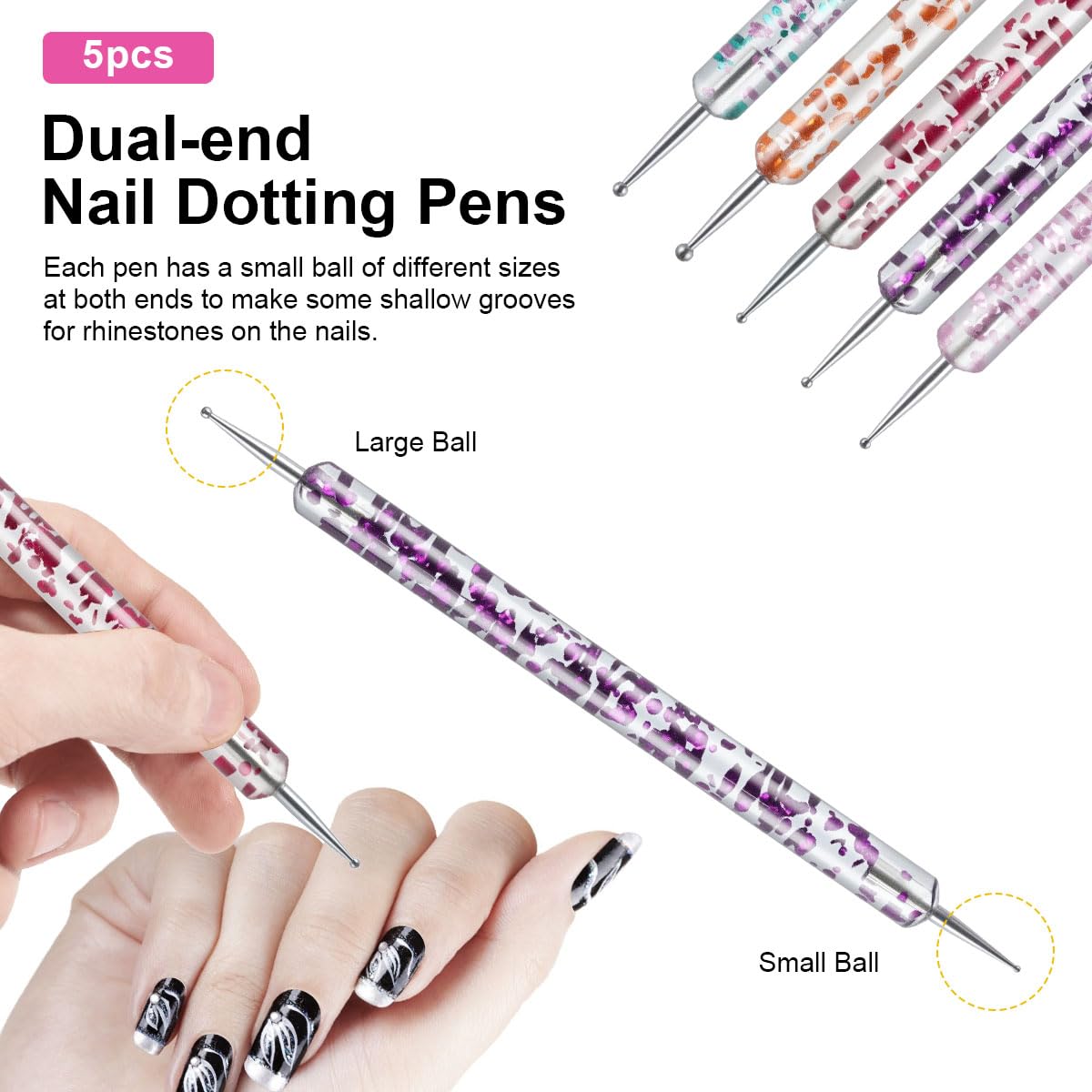 Juego de 20 pinceles de uñas, 15 Pinceles y 5 Punzones Incluidos, acrílicos para decoración de uñas, Pincel para Arte de Uñas Para Uñas DIY, Pinceles, Detalles, Mezcla etc, Rosa