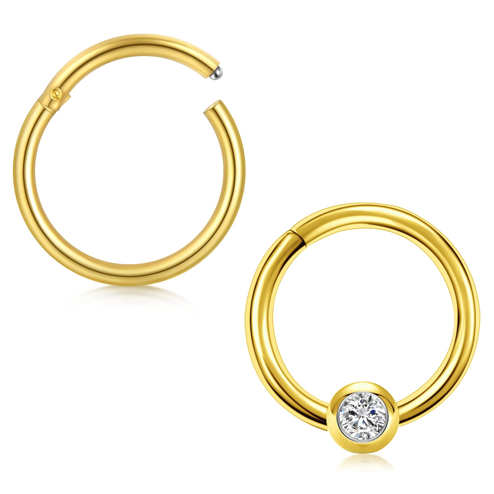 Crdifu Oro Septum Nariz Labio Clicker Anillos 8mm 16G Acero quirúrgico con bisagras Segmento Tragus Helix Piercing Ring