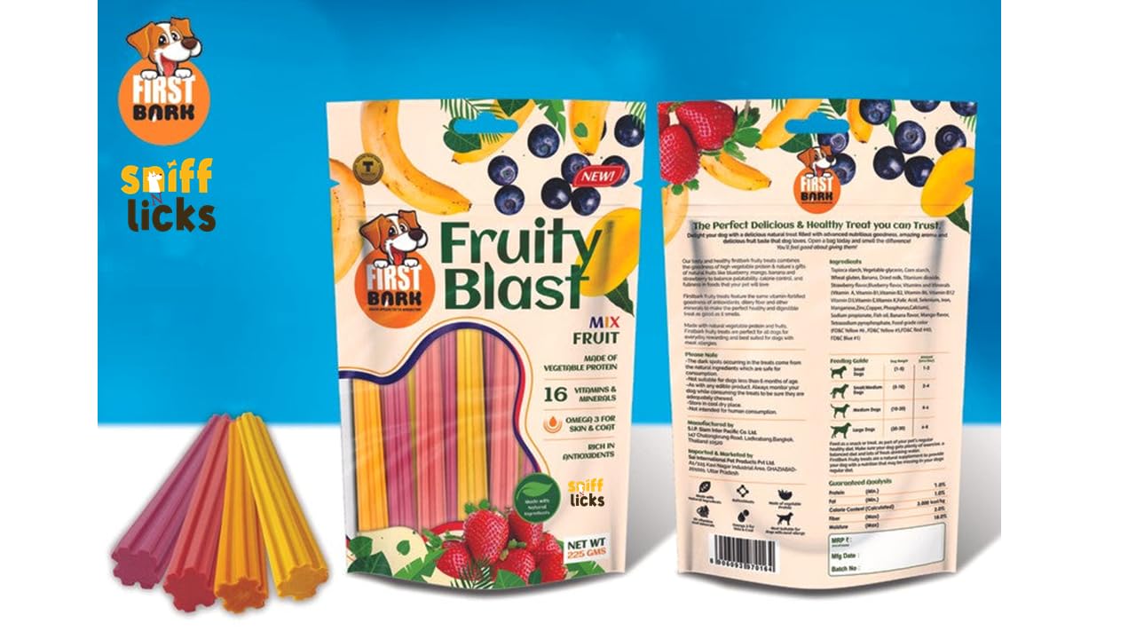 First Bark Fruity Blast Dog Treat Mix Fruit (2 x 225g) for All Life Stages by Sniff N Licks
