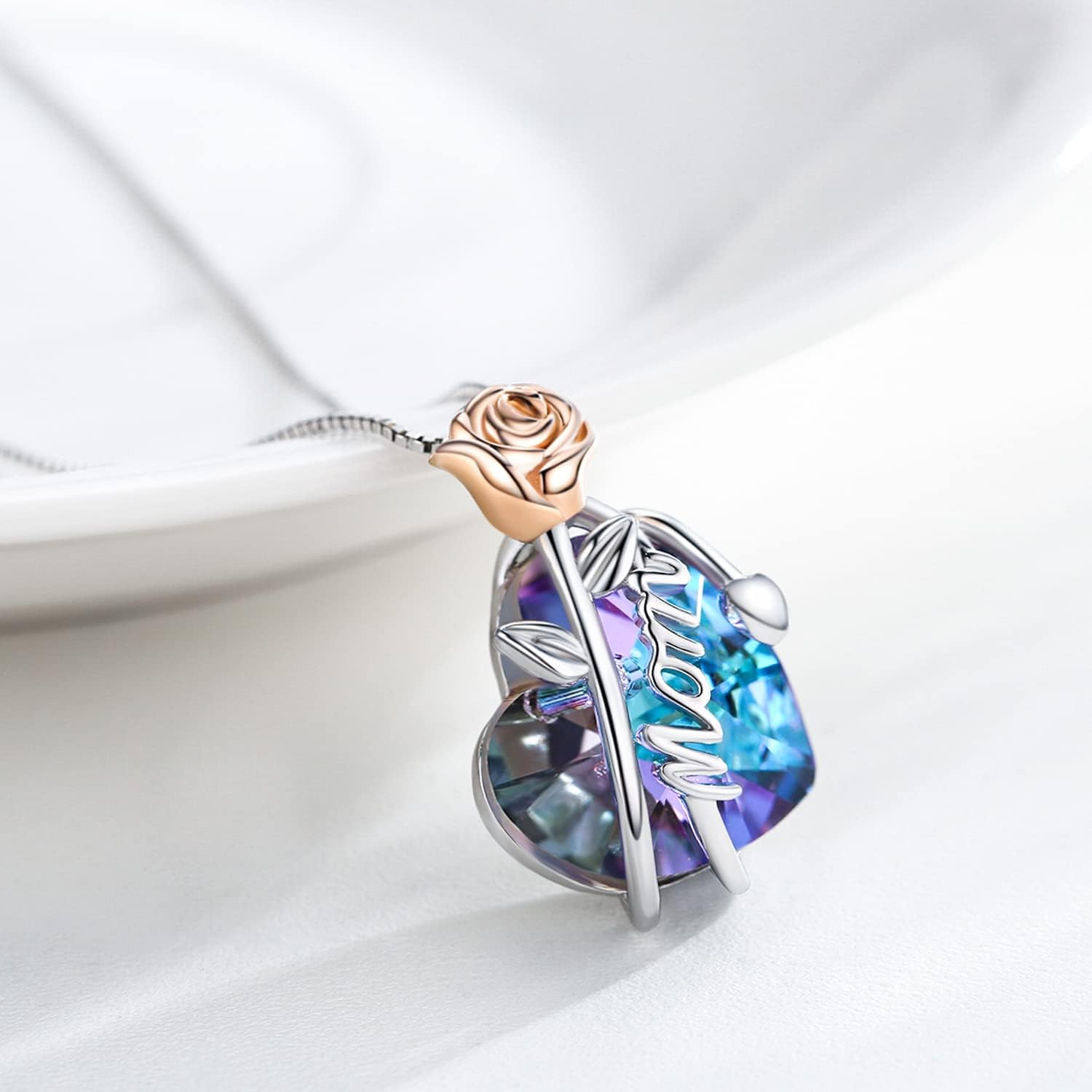 925 Sterling Silver Sister/Mom/Grandma/Wife/Nurse Rose Flower Crystal Necklace Jewelry for Her - Image 2